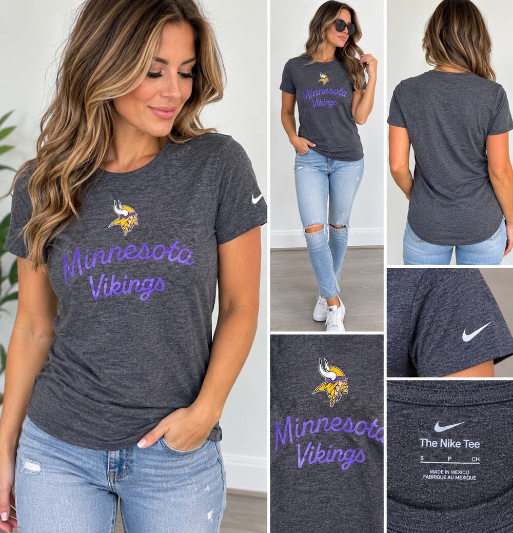 Nike Minnesota Vikings Women’s Dri-FIT Tee Gray Purple Logo Size Small NWT